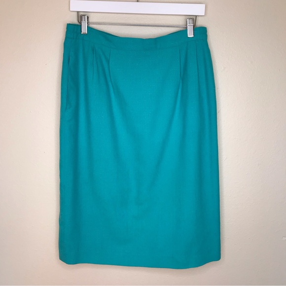 Vintage Adrianna Papell Teal Slub Fabric Skirt Back Zip Women Size 14 - Picture 10 of 10